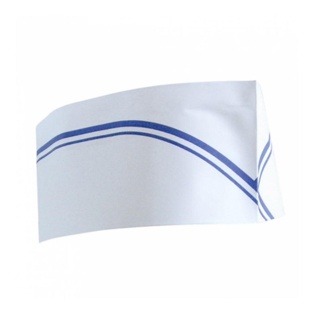 Пилотка поварская бумажная одноразовая белая с синей полосой 28 см, 100 шт/уп, Garcia de