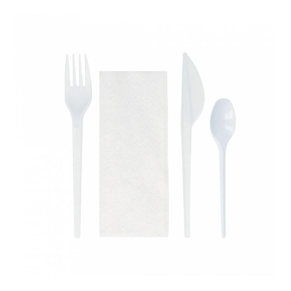 Набор индивидуальный: нож, вилка, салфетка, чайная ложка; 17 см, белый, PS, Garcia de Po