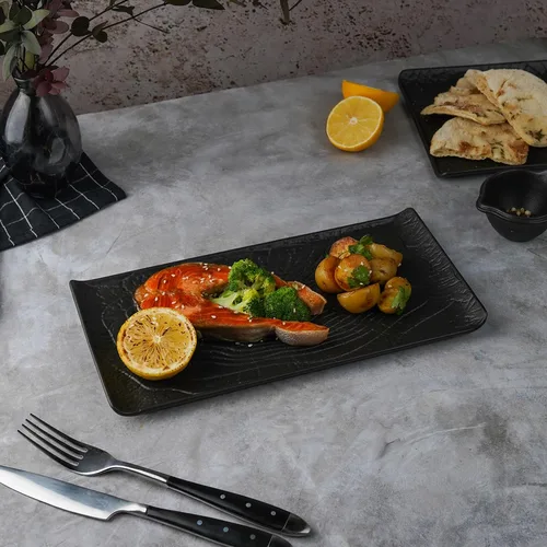 Блюдо прямоугольное 29,5*14,8 см h2 см с бортами Side Up2 Black Raw Wood P.L. Proff Cuisine [4]
