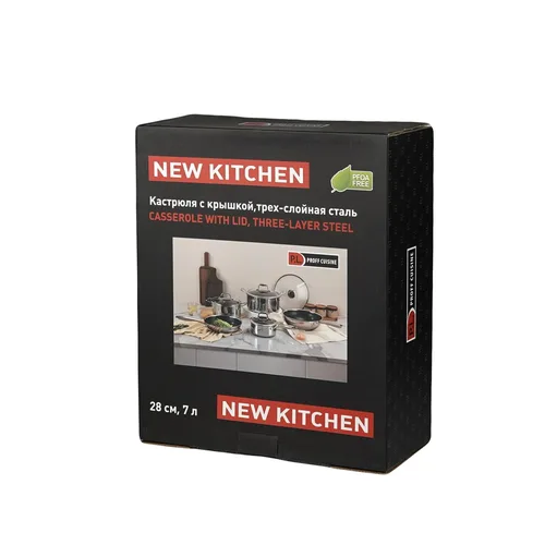 Кастрюля  7 л 28/25,5*19,5 см с крышкой New Kitchen Honeycombs нерж. с антиприг. покр. ИНДУКЦИЯ