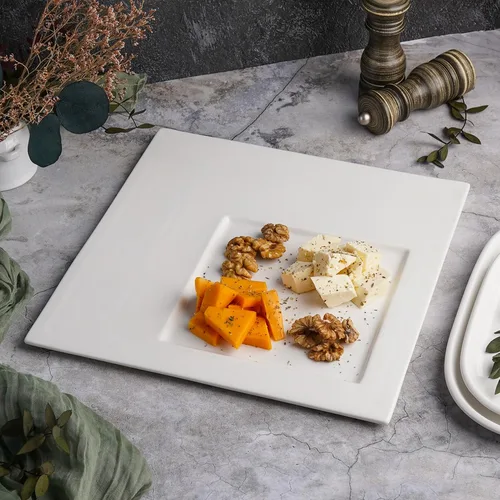 Тарелка 31,5*31,5 см h1,3 см квадратная смещенное дно Asymmetry белая фарфор P.L. Proff Cuisine [6]