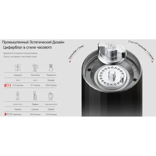 Кофемолка ручная Z1 Hand Grinder нерж. серая d 5,3 см h15 см ZeroHero