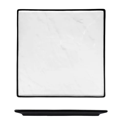 Блюдо квадратное 30*30 см h2 см Relief белое с черным бортом фарфор P.L. Proff Cuisine [1]
