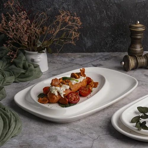 Блюдо овальное 32*21 см h2,5 см с бортом Asymmetry белое фарфор P.L. Proff Cuisine [3]
