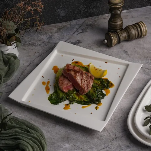 Тарелка 26,3*26,3 см h2 см квадратная смещенное дно Asymmetry белая фарфор P.L. Proff Cuisine [6]
