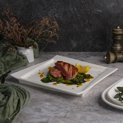 Тарелка 26,3*26,3 см h2 см квадратная смещенное дно Asymmetry белая фарфор P.L. Proff Cuisine [6]