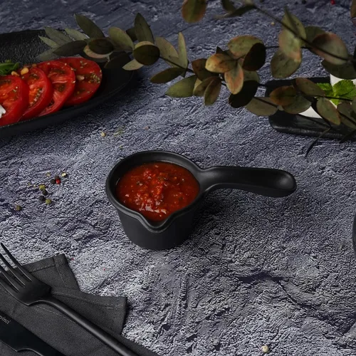Соусник 100 мл d 7 см h5 см круглый с ручкой фарфор Smooth Black Raw Stellar P.L. Proff Cuisine [6]