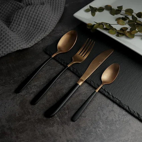 Ложка столовая 21 см матовая медный цвет черная ручка PVD Provence P.L. [12]