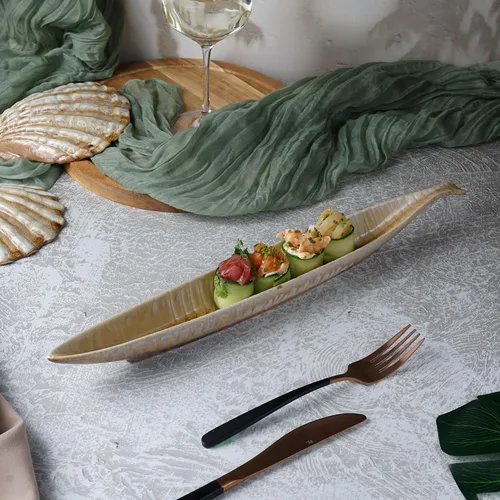 Блюдо овальное 44*5 см h4 см 200 мл для закусок Pearl Fish Sea Stone Frutti di Mare P.L. [4]