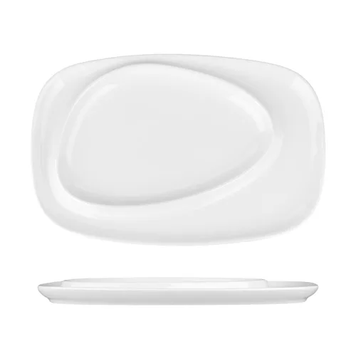 Блюдо овальное 32*21 см h2,5 см с бортом Asymmetry белое фарфор P.L. Proff Cuisine [3]