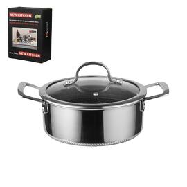 Кастрюля  5,8 л 26/23*18,5 см с крышкой New Kitchen Honeycombs нерж. с антиприг. покр. ИНДУКЦИЯ