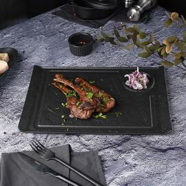 Блюдо прямоугольное 35*24 см h2,2 см с выемкой для соусника Black Raw Stellar P.L. Proff Cuisine [3]