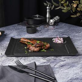Блюдо прямоугольное 35*24 см h2,2 см с выемкой для соусника Black Raw Stellar P.L. Proff Cuisine [3]