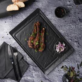 Блюдо прямоугольное 35*24 см h2,2 см с выемкой для соусника Black Raw Stellar P.L. Proff Cuisine [3]