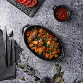 Блюдо овальное 22,5*15 см h4 см 500 мл с ручками Black Raw Stellar P.L. Proff Cuisine [1]