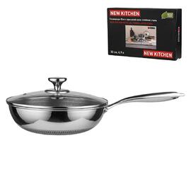 Сковорода Вок (WOK) 30/16,5 см h16/9 см 4,9л с крышкой Honeycombs нерж. с антиприг. покр. ИНДУКЦИЯ