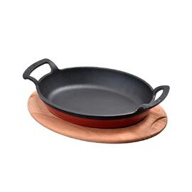 Сковорода для подачи на дерев. подст. 23*17 см овальная красная чугун 2 ручки LAVA
