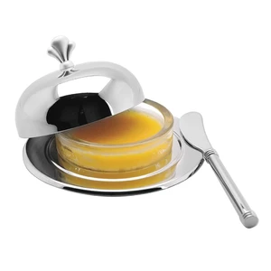 Масленка икорница d14 см, h7 см с крышкой и ножом нерж.+ стекло P.L. Proff Cuisine
