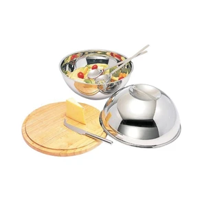 Блюдо для подачи d 30 см дерево с нерж. крышкой салатником h14 см P.L. Proff Cuisine